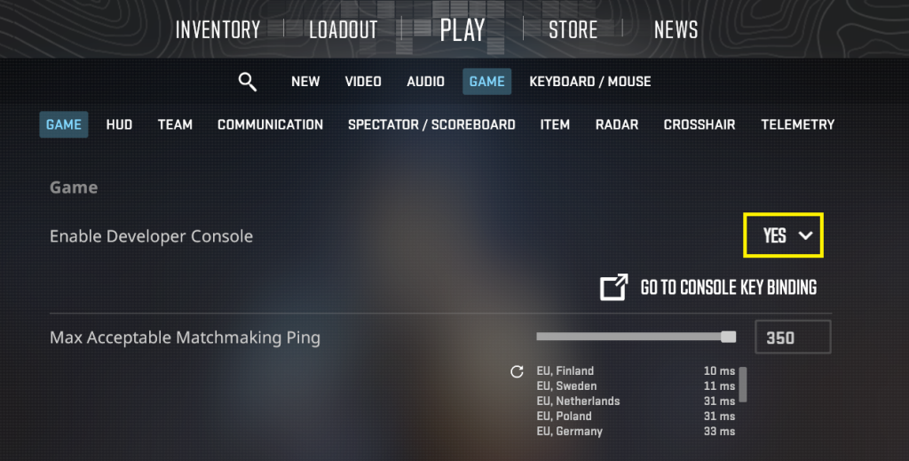 Picture showing how to enable developer console in CS2
