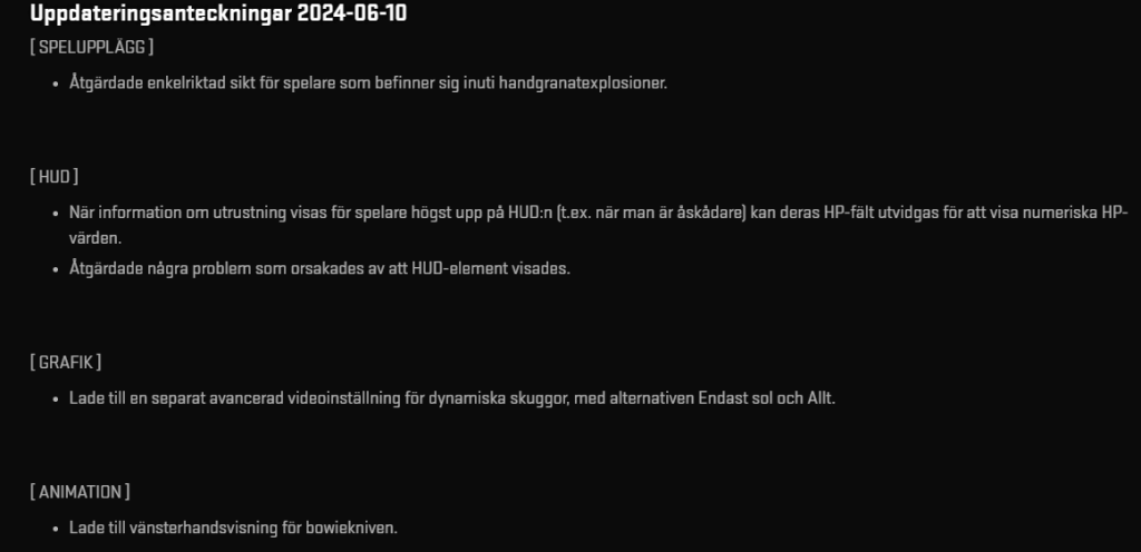 Patch notes för cs2 10.6.24 som uppdaterade Bowie-knivens utseende.